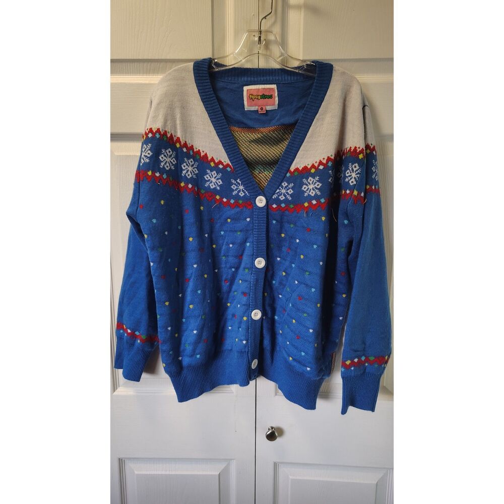 Tipsy Elves Women's Blue Christmas Lights Ugly Christmas Cardigan Sweater 2X